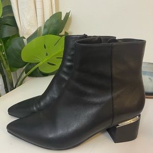 Vaneli ankle bootie black leather with silver heel